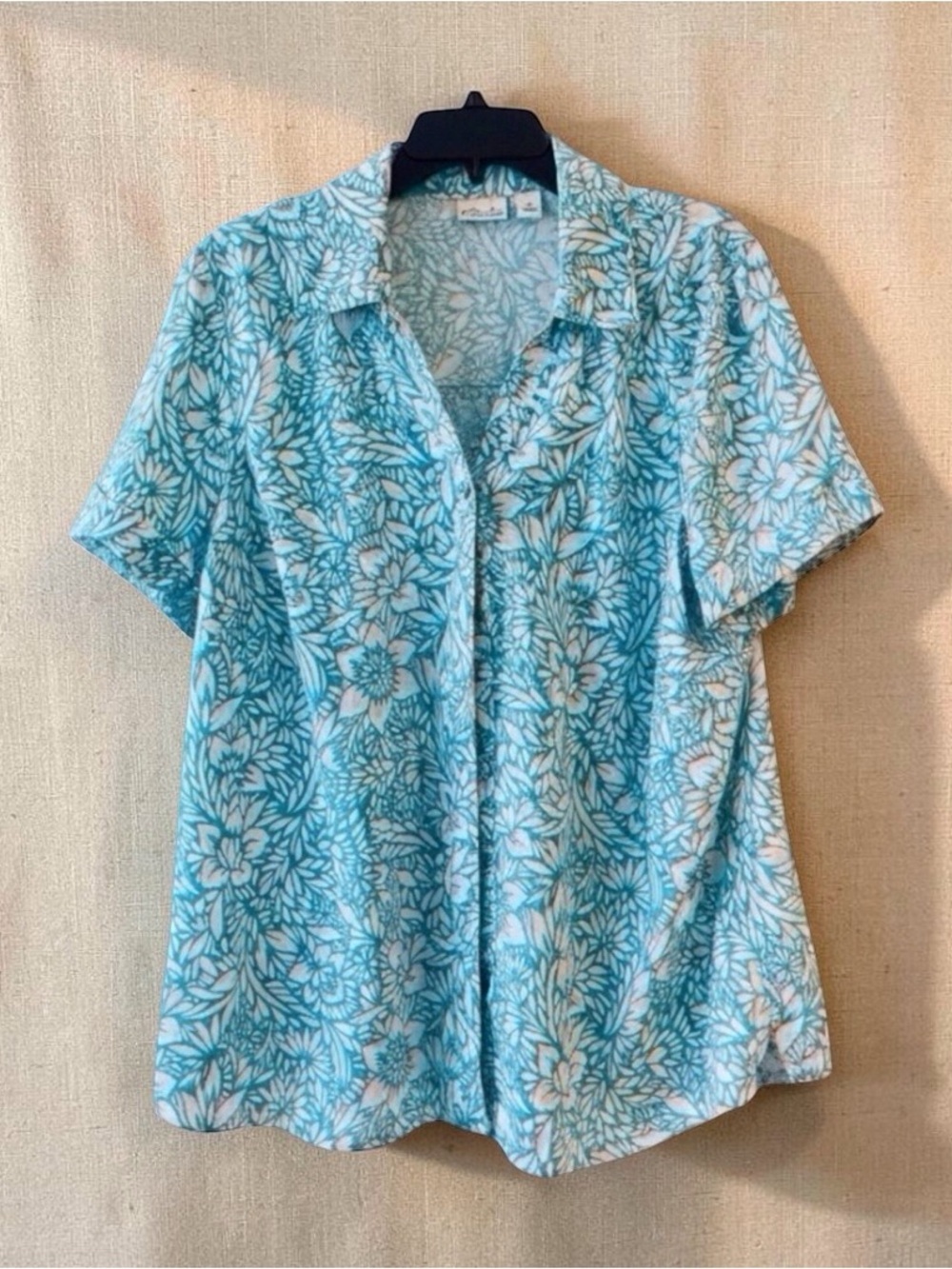 Kim Rogers 1X 100% Linen Floral Button Up Coastal Resort Top